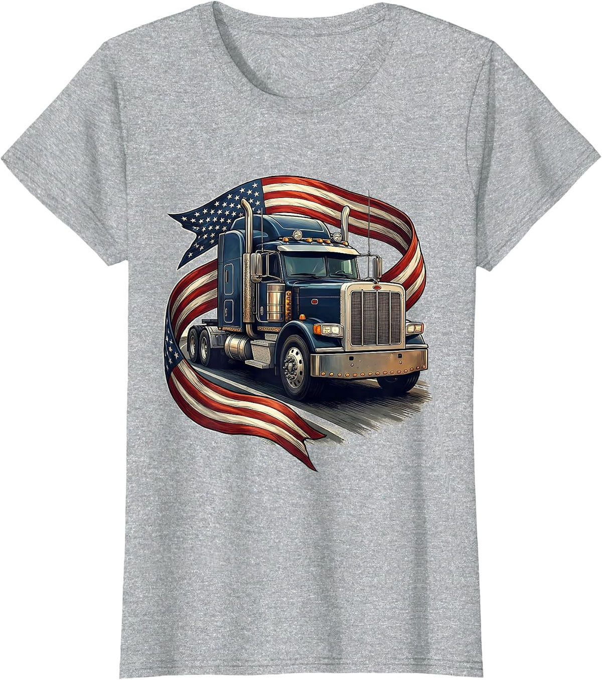 American Flag Semi Truck Driver Patriotic Trucker T-Shirt - Heather Grey
