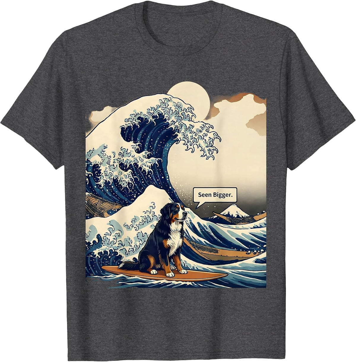 Men's Seen Bigger Ukiyo-e Bernese Mountain Dog Animal Lover Gift T-Shirt - Dark Heather Grey