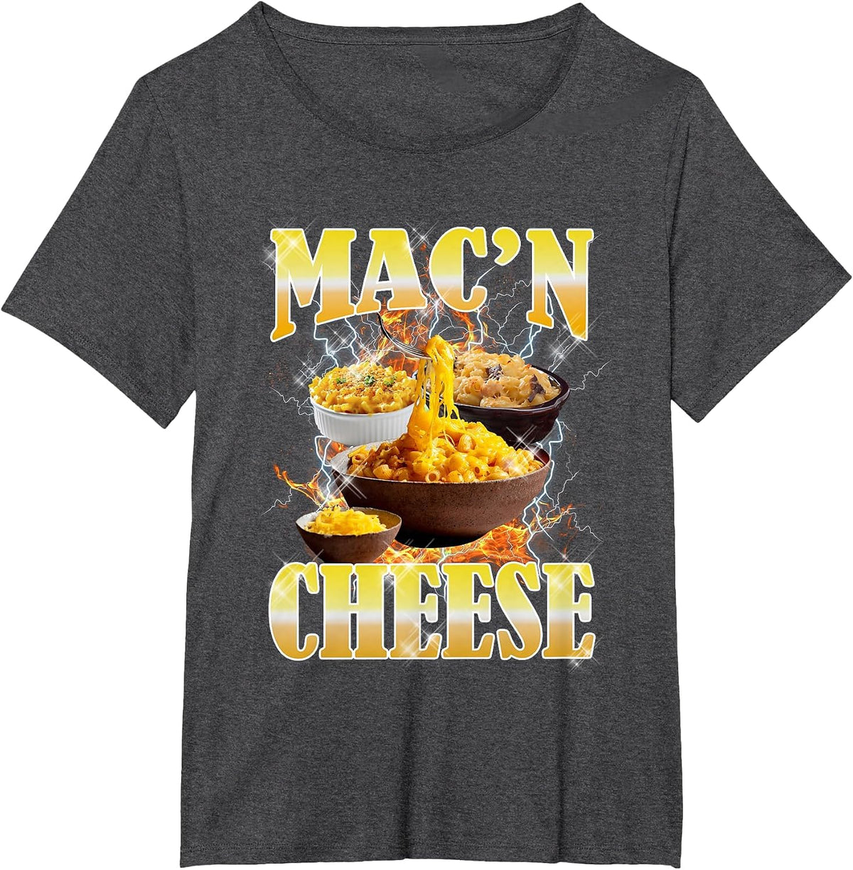 Thanksgiving Mac 'N Cheese Bootleg 90's Rap Rock Funny T-Shirt - Dark Heather Grey