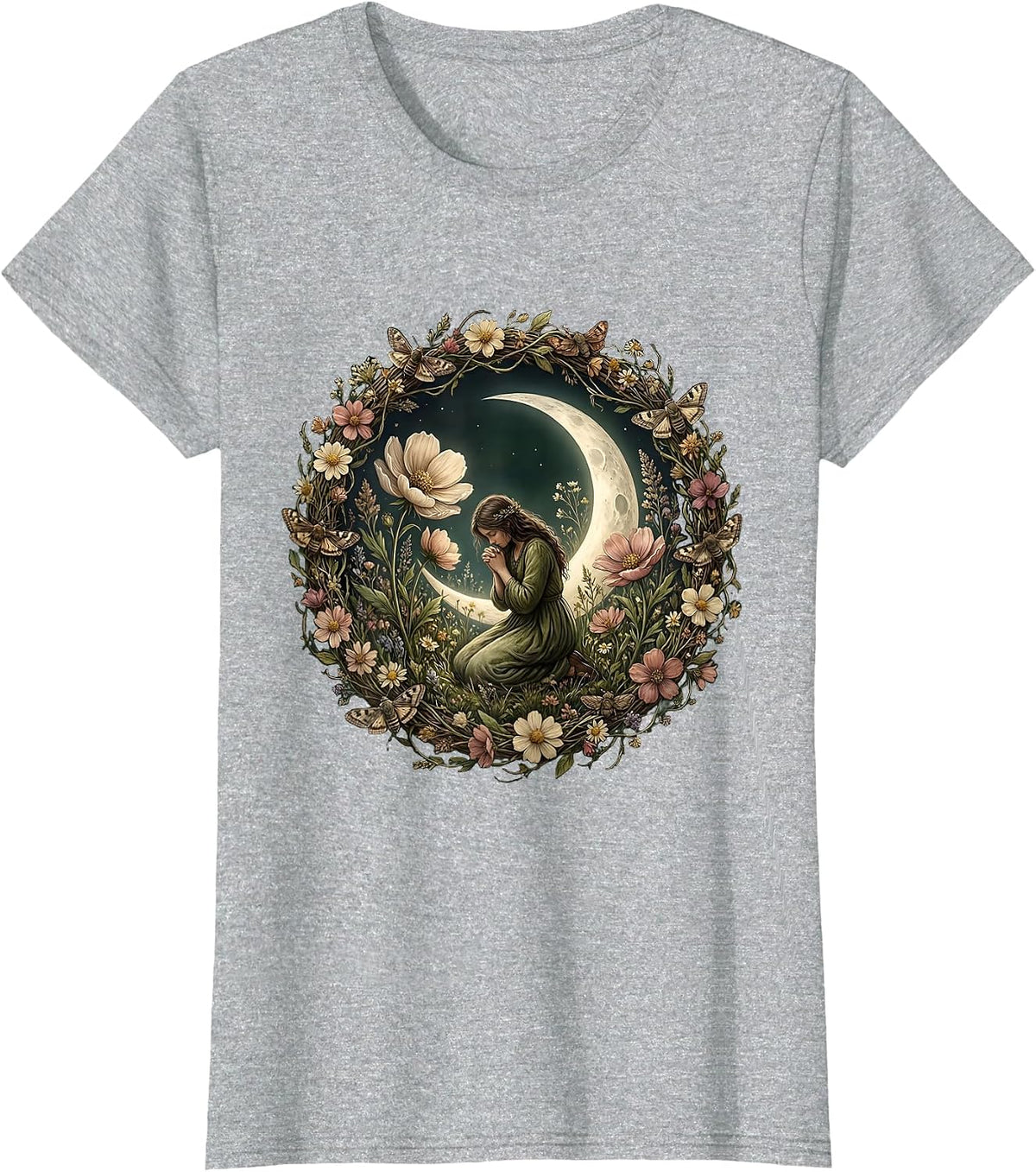 Love Like Jesus Kneeling Figure Moonlit Garden T-Shirt - Heather Grey