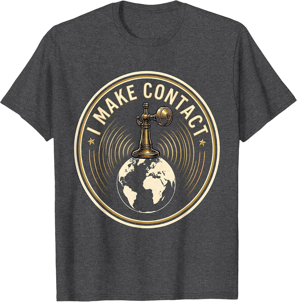 Men's I Make Contact Vintage Ham Radio Operator Hobbyist Pride T-Shirt - Dark Heather Grey