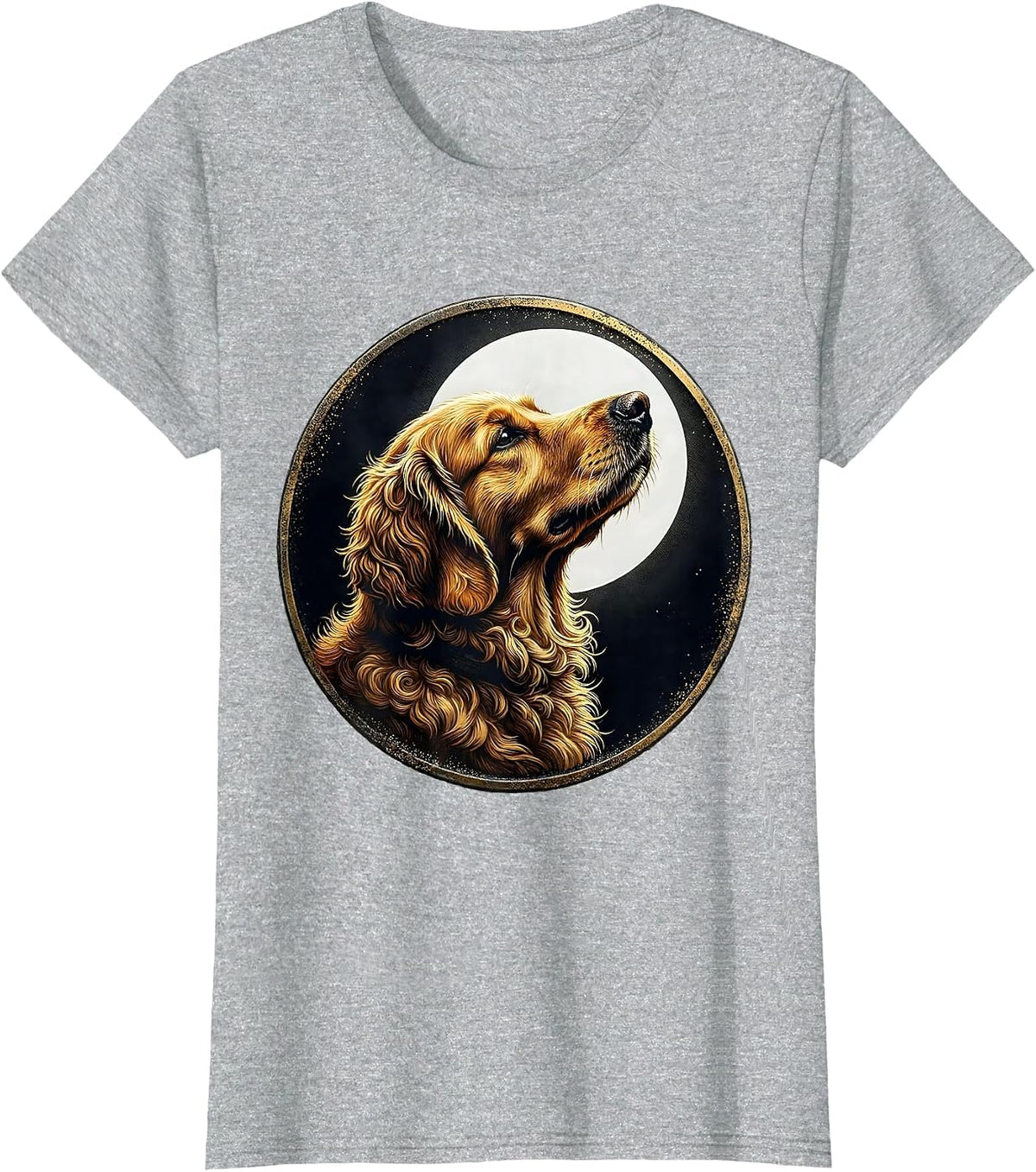 Goldendoodle Howling at the Moon Vintage Mystical Dog Art T-Shirt - Heather Grey