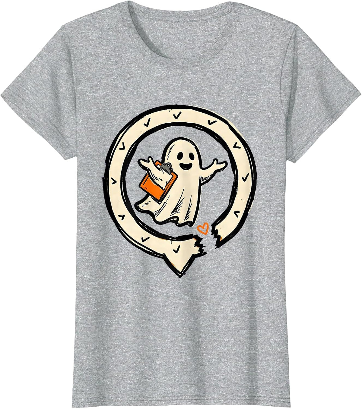 Women's Sealed Ghost Badge Mental Health Halloween Wellness Humor T-Shirt - Heather Grey
