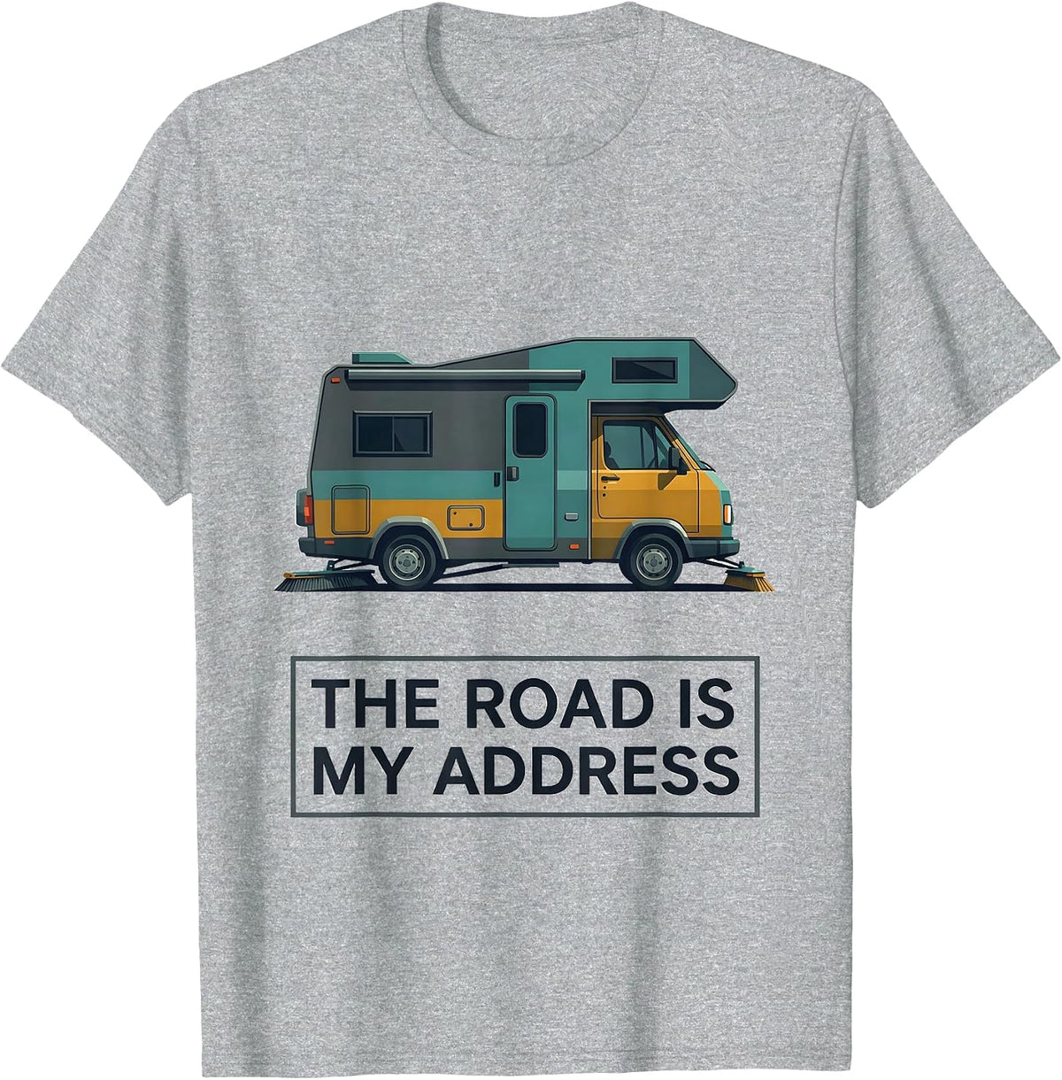 Men's The Road Is My Address Midcentury Modern Van Life Retro Road T-Shirt - Heather Grey