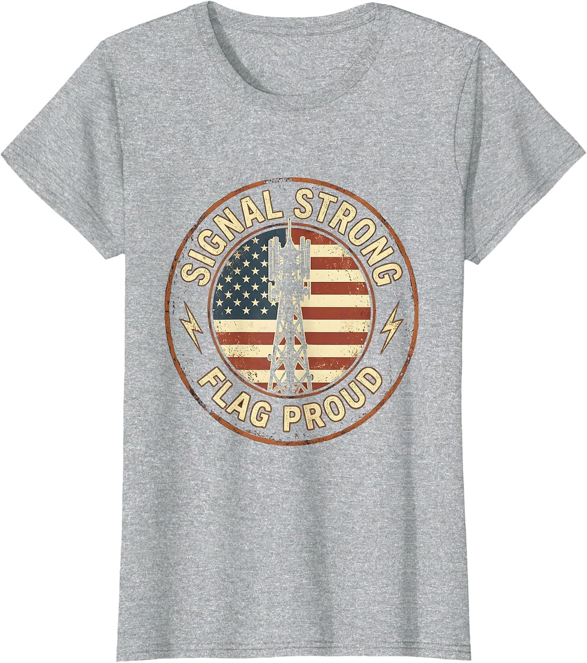 Signal Strong, Flag Proud Vintage Ham Radio Design T-Shirt - Heather Grey