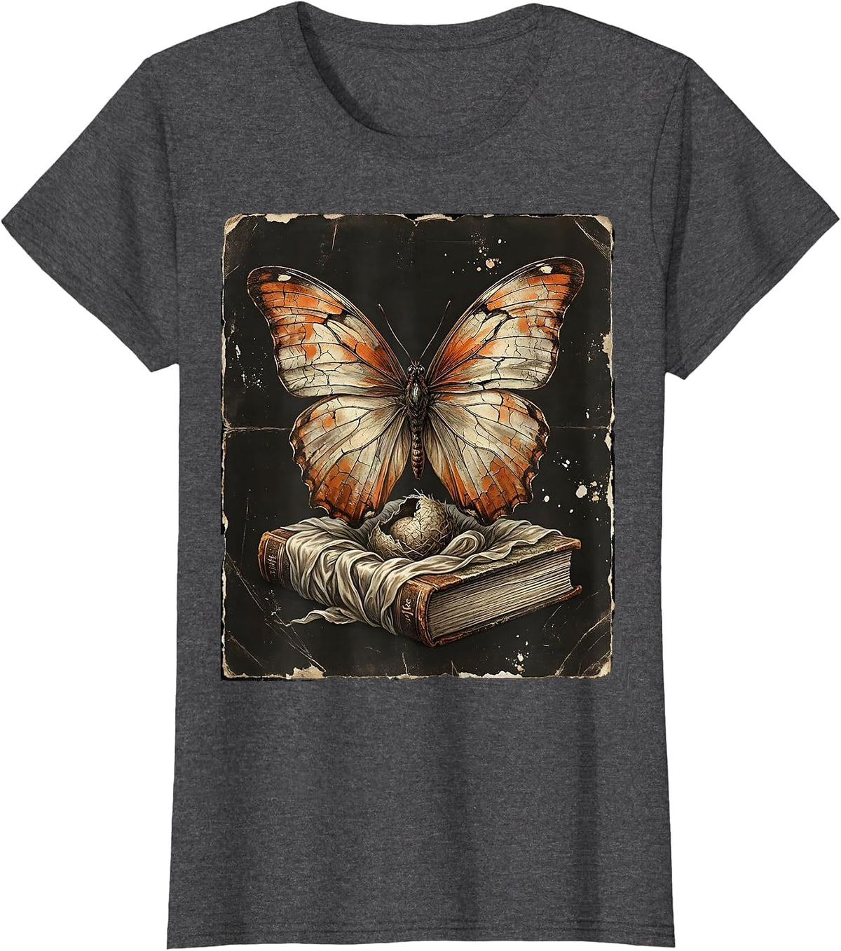 Women's Paraprofessional Butterfly Book Cocoon Graphic T-Shirt - Dark Heather Grey