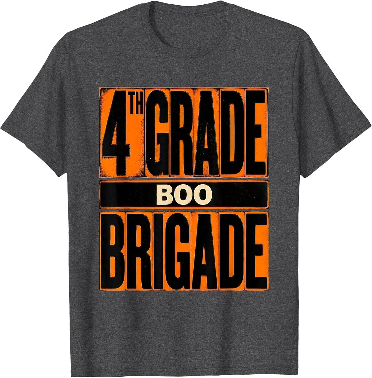 4th Grade Boo Brigade Playful Halloween Teacher School T-Shirt - Dark Heather Grey