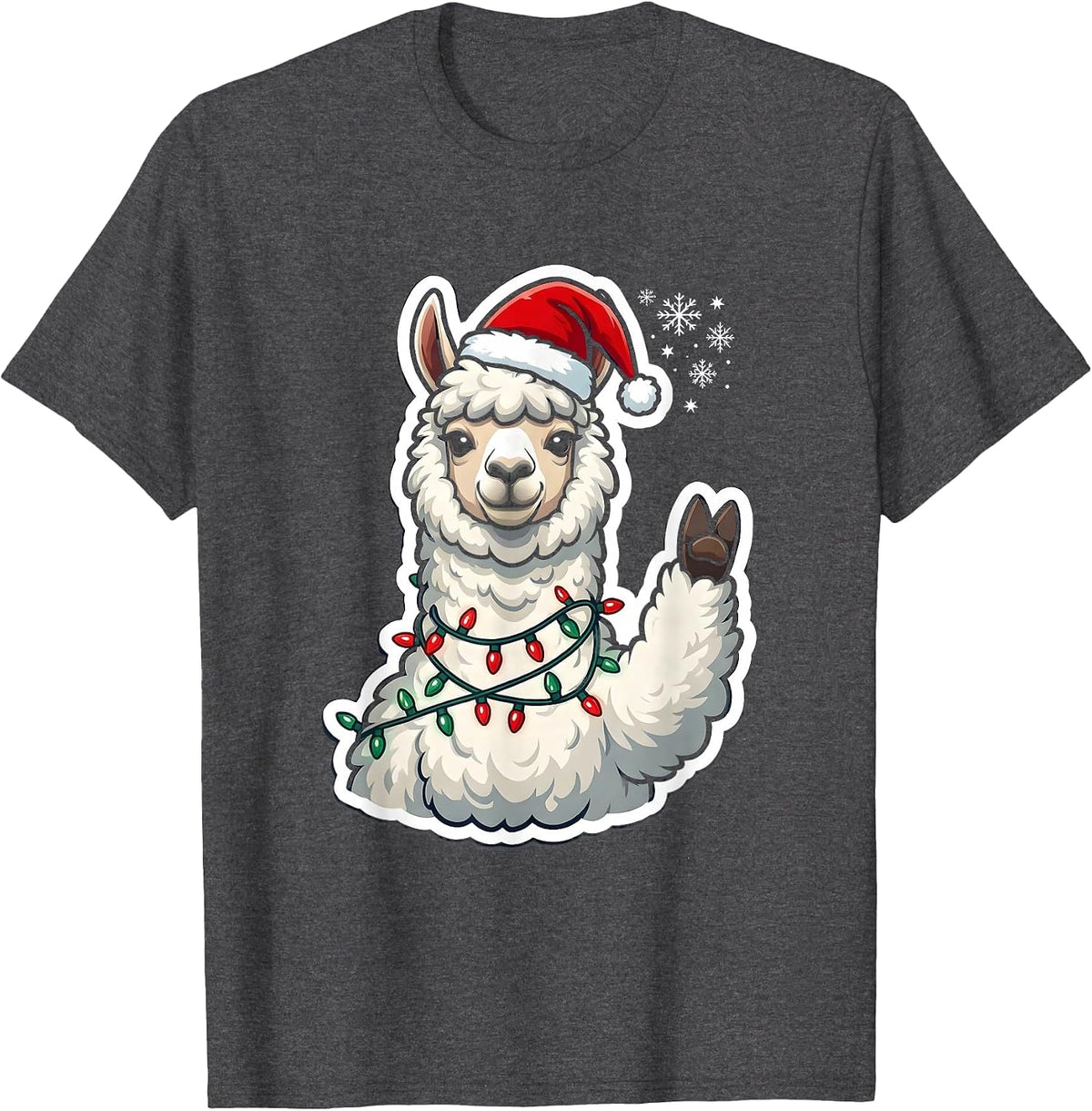 Men's Cheerful Llama Christmas Animal Lover Holiday Humor T-Shirt - Dark Heather Grey