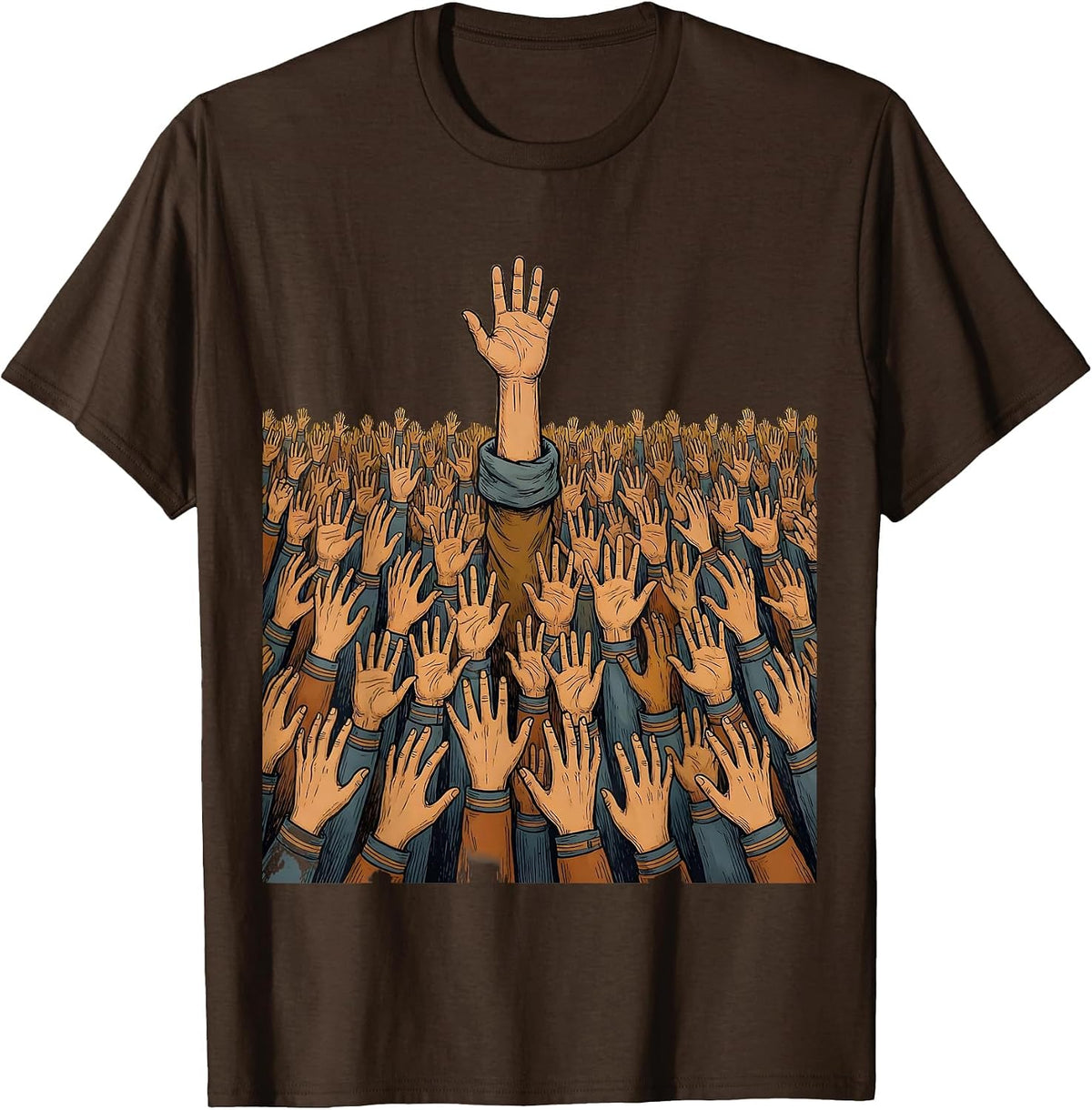 Men's Substitute Teacher Raised Hands Classroom Graphic T-Shirt - Brown