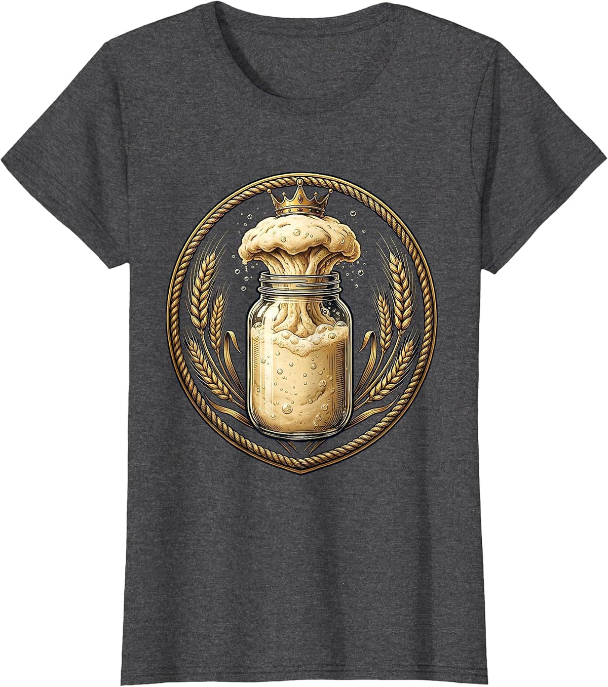 Women's Sourdough Starter Jar Wearing Crown Illustration T-Shirt - Dark Heather Grey