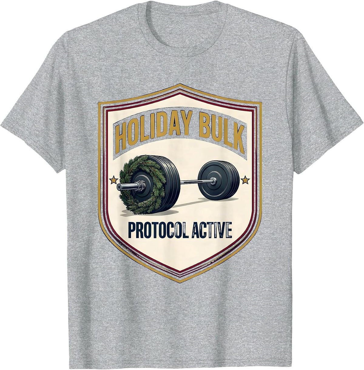 Men's Holiday Bulk Protocol Active Funny Christmas Weightlifting T-Shirt - Heather Grey