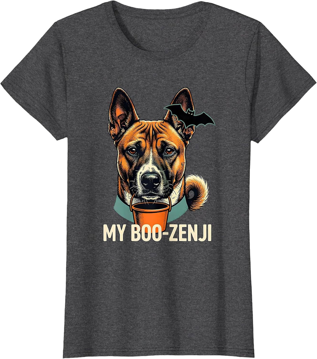 Women's My Boo-Zenji Funny Basenji Dog Halloween Costume Humor T-Shirt - Dark Heather Grey