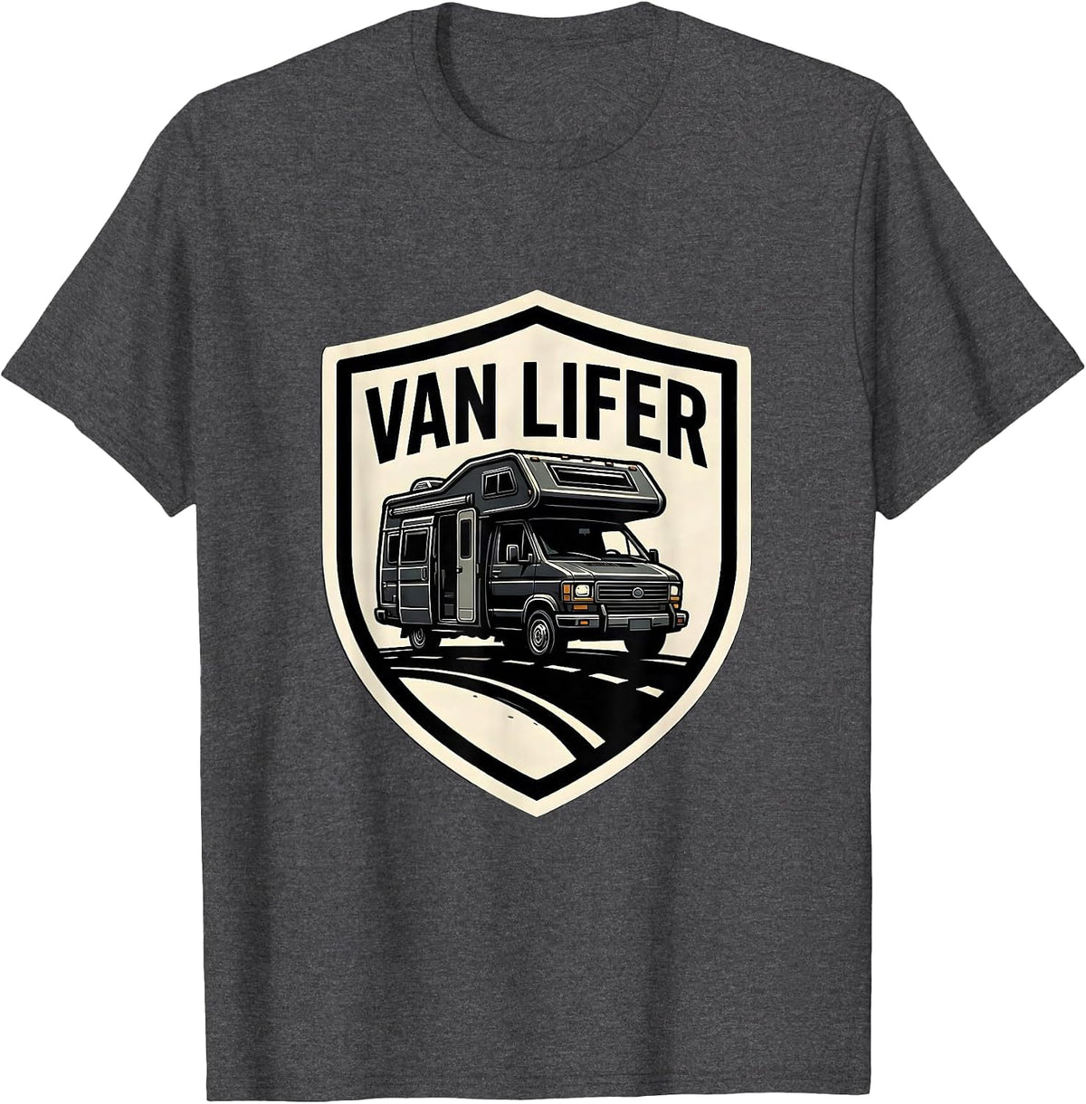 Men's Van Lifer Retro Camper Van Life Road Trip Souvenir T-Shirt - Dark Heather Grey