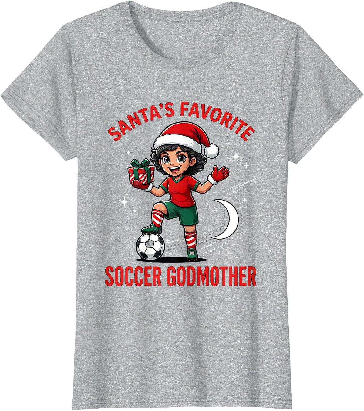 SANTA'S FAVORITE SOCCER GODMOTHER Funny Soccer Christmas T-Shirt - Heather Grey