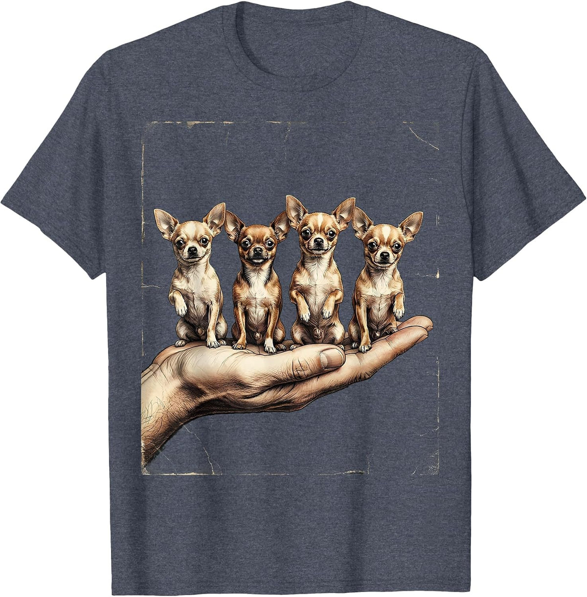 Four Chihuahuas Distressed Dog Lover Humor T-Shirt - Heather Blue