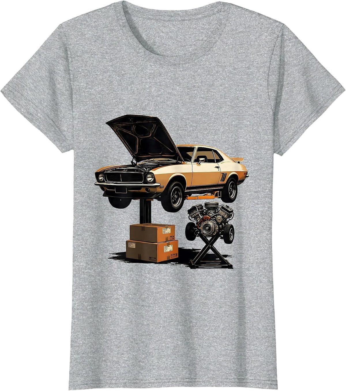 Engine Removal Car Guy Spare-Time Humor T-Shirt - Heather Grey