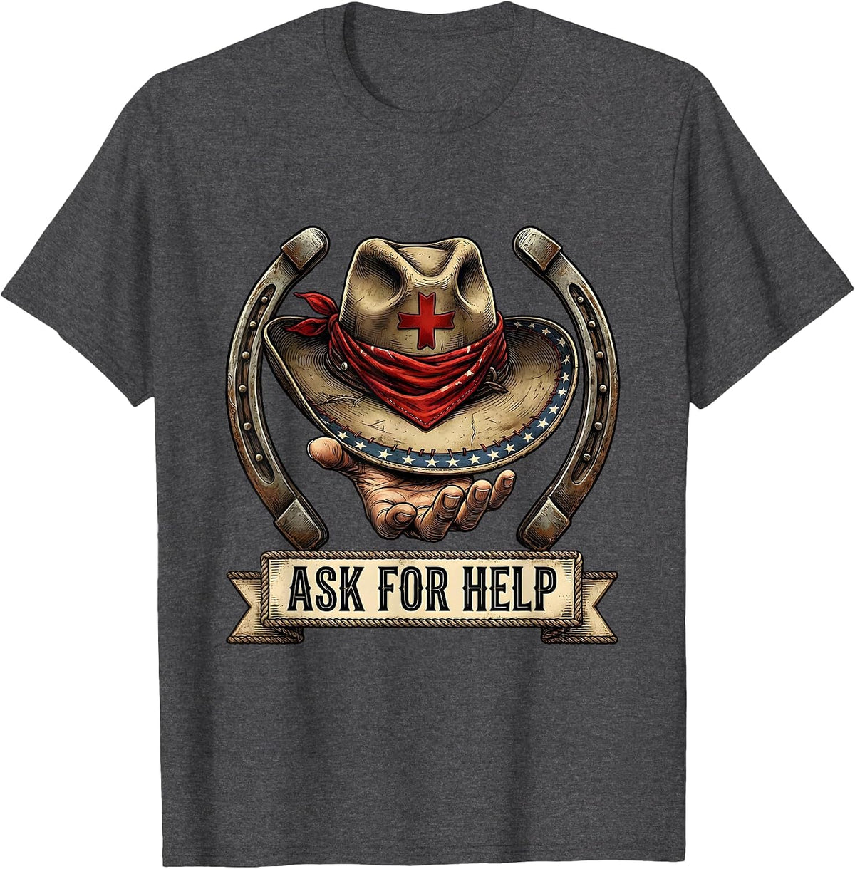 Ask for Help Mental Health Awareness Design T-Shirt - Dark Heather Grey