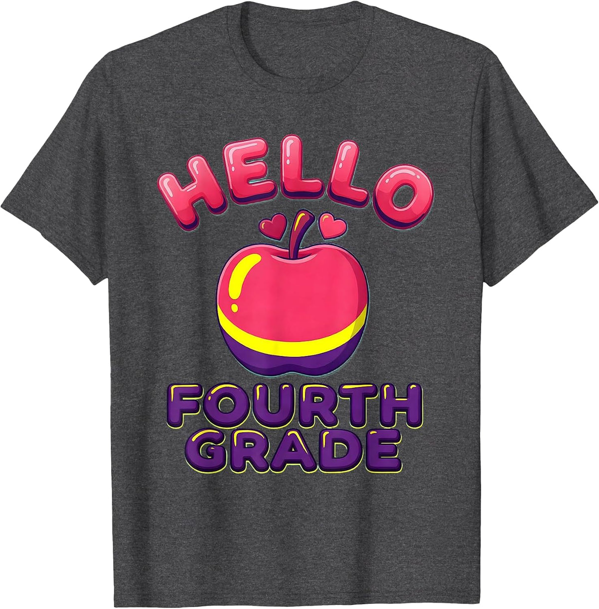Men's Hello Fourth Grade Leopard Teacher Back To School Girls T-Shirt - Dark Heather Grey