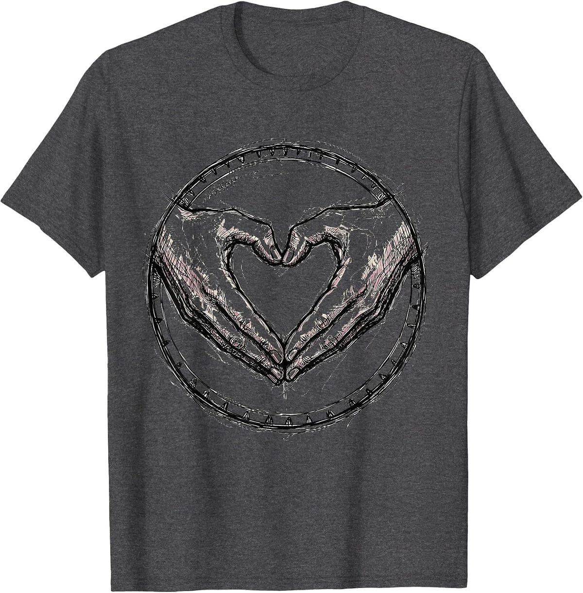 Interlocked Hands Heart Pride Graphic Design T-Shirt - Dark Heather Grey