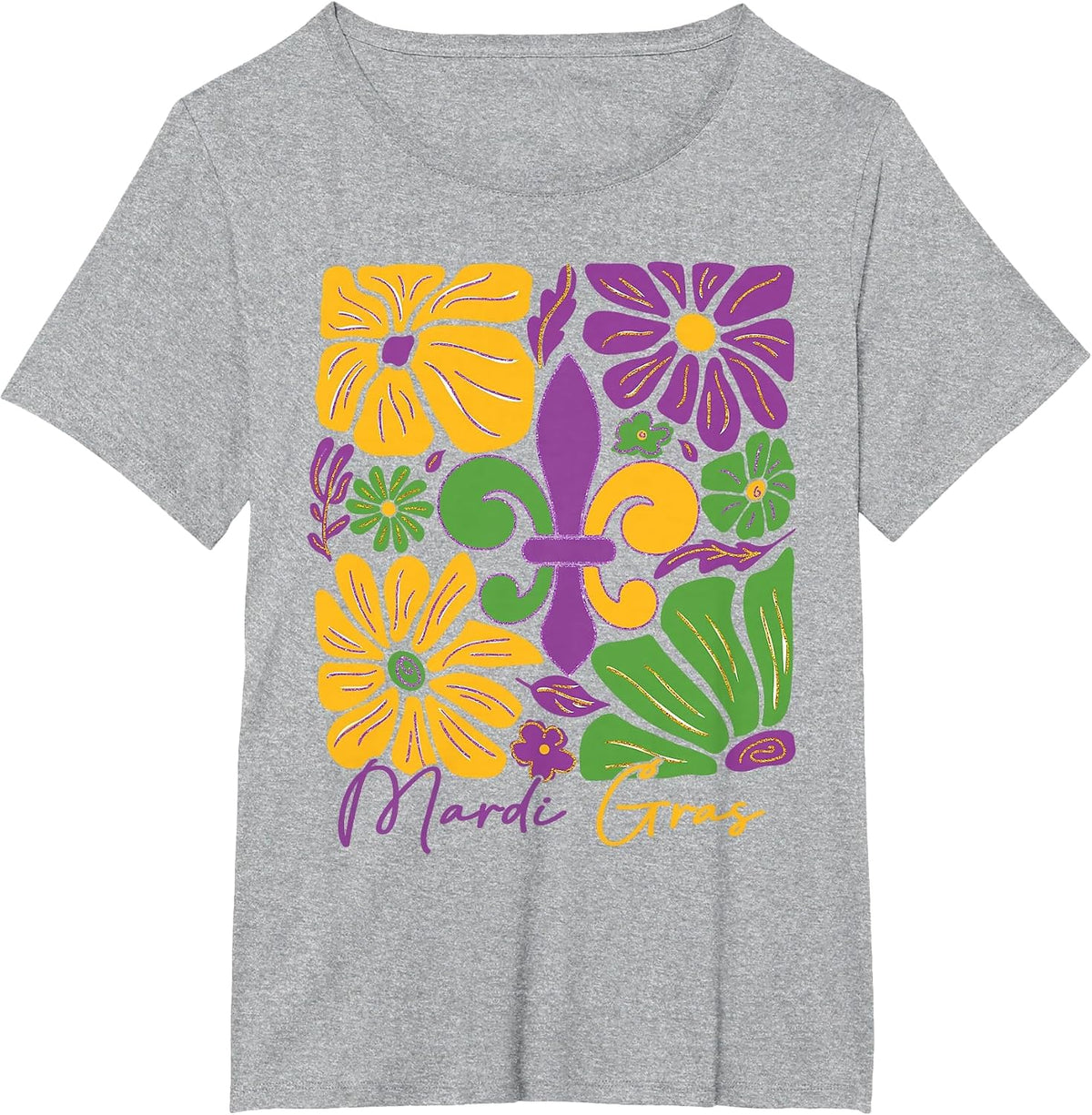 Mardi Gras Fleur De Lis Boho Floral New Orleans & Louisiana T-Shirt - Heather Grey