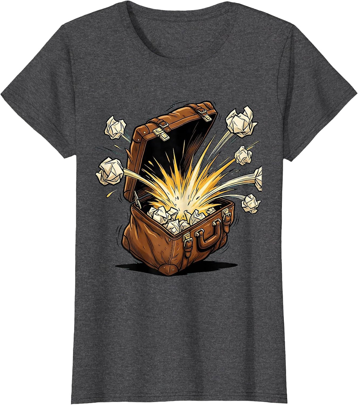 Women's Substitute Teacher Exploding Briefcase Graphic T-Shirt - Dark Heather Grey