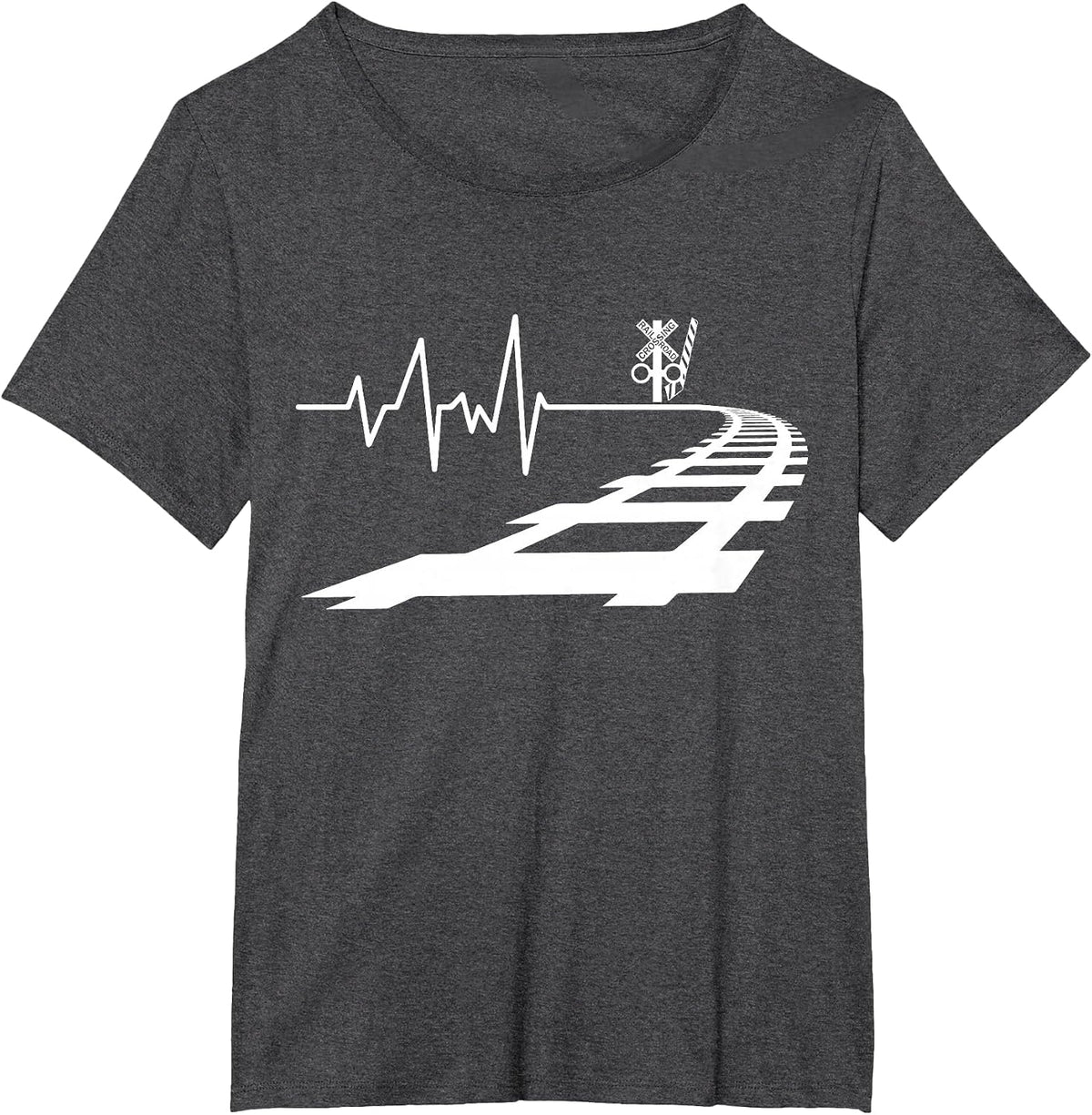 Heartbeat Railroad Crossing Trains Model Railway T-Shirt - Dark Heather Grey