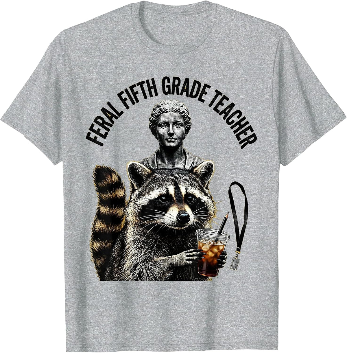Men's Feral Fifth Grade Teacher Funny Raccoon Back to School T-Shirt - Heather Grey
