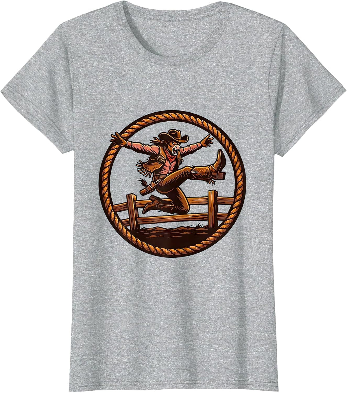 Cowgirl Arena Fence Jump Rodeo Graphic T-Shirt - Heather Grey