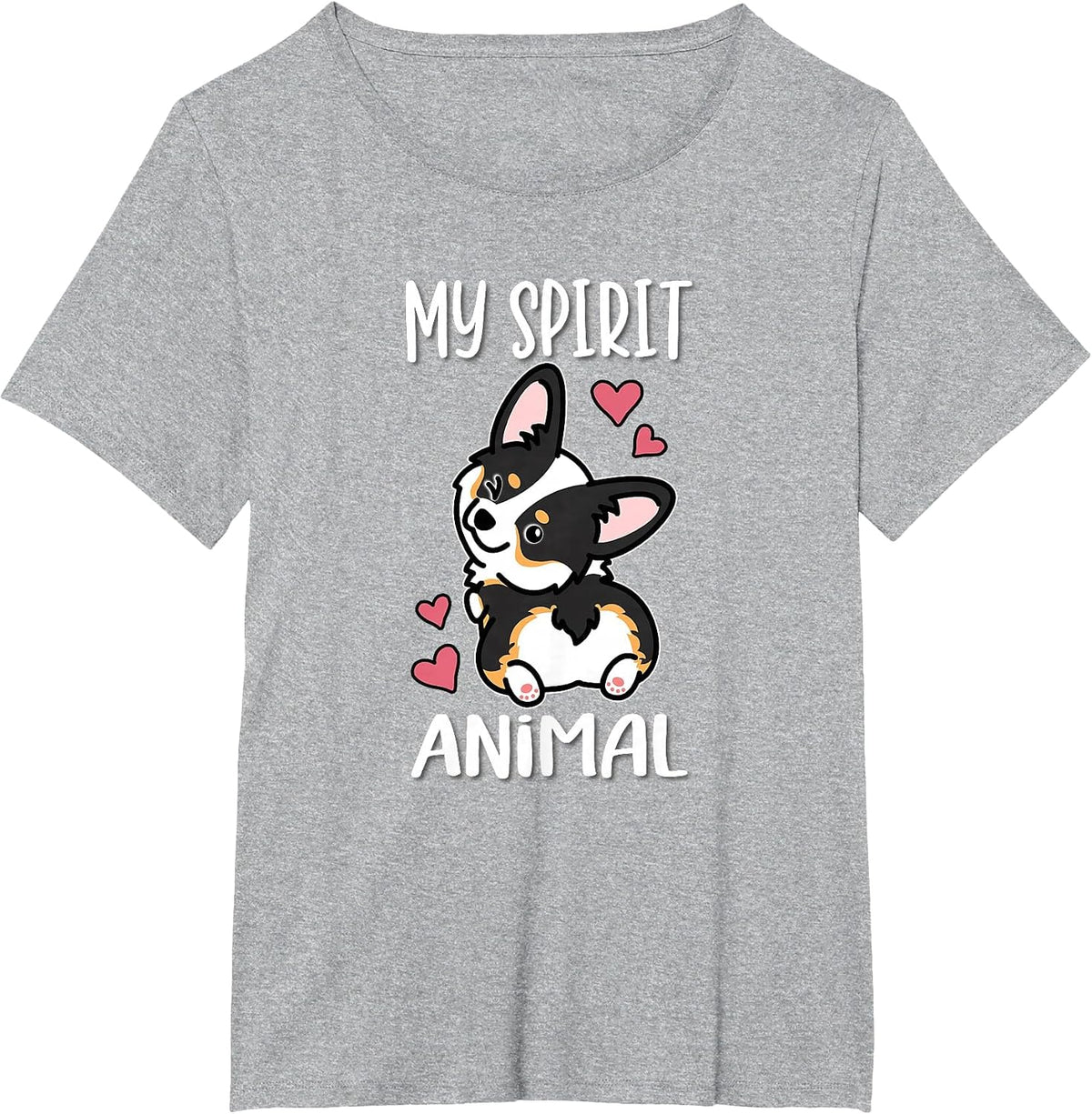 Girls Womens Kawaii Spirit Animal Black Tricolor Corgi Lover T-Shirt - Heather Grey
