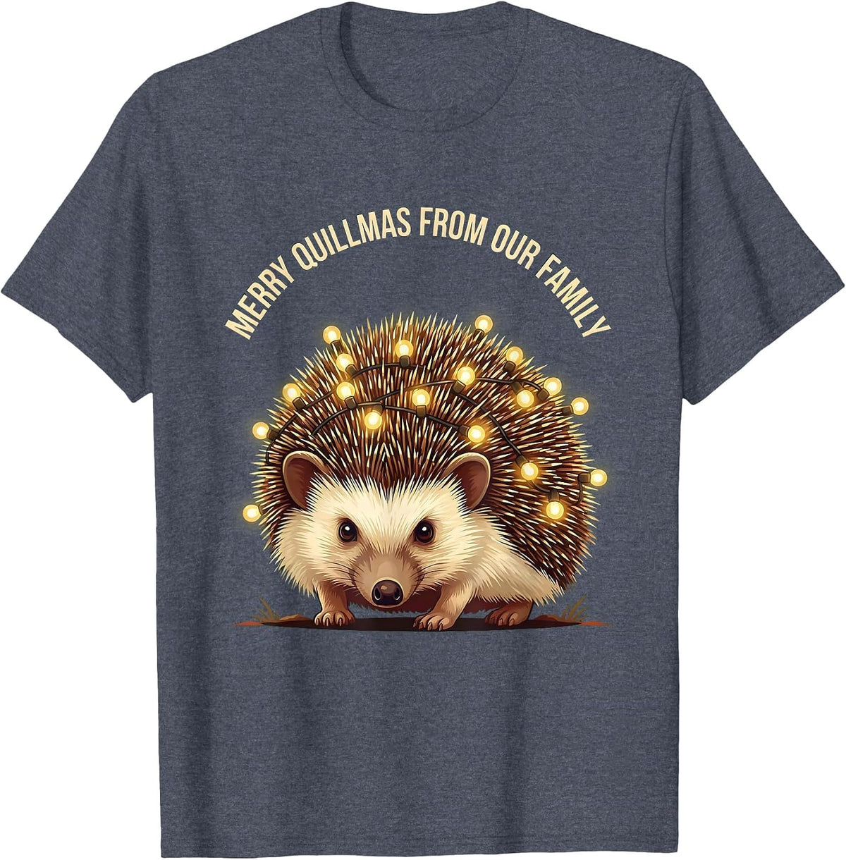 Merry Quillmas From Our Family Cute Hedgehog Lover Holiday T-Shirt - Heather Blue