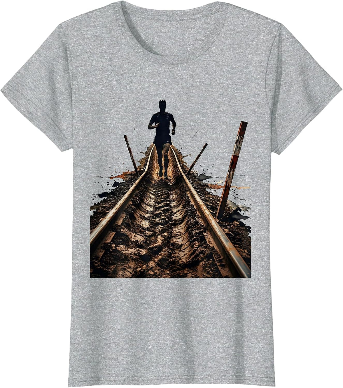Women's Lone Runner Distressed Cross Country Running Humor T-Shirt - Heather Grey