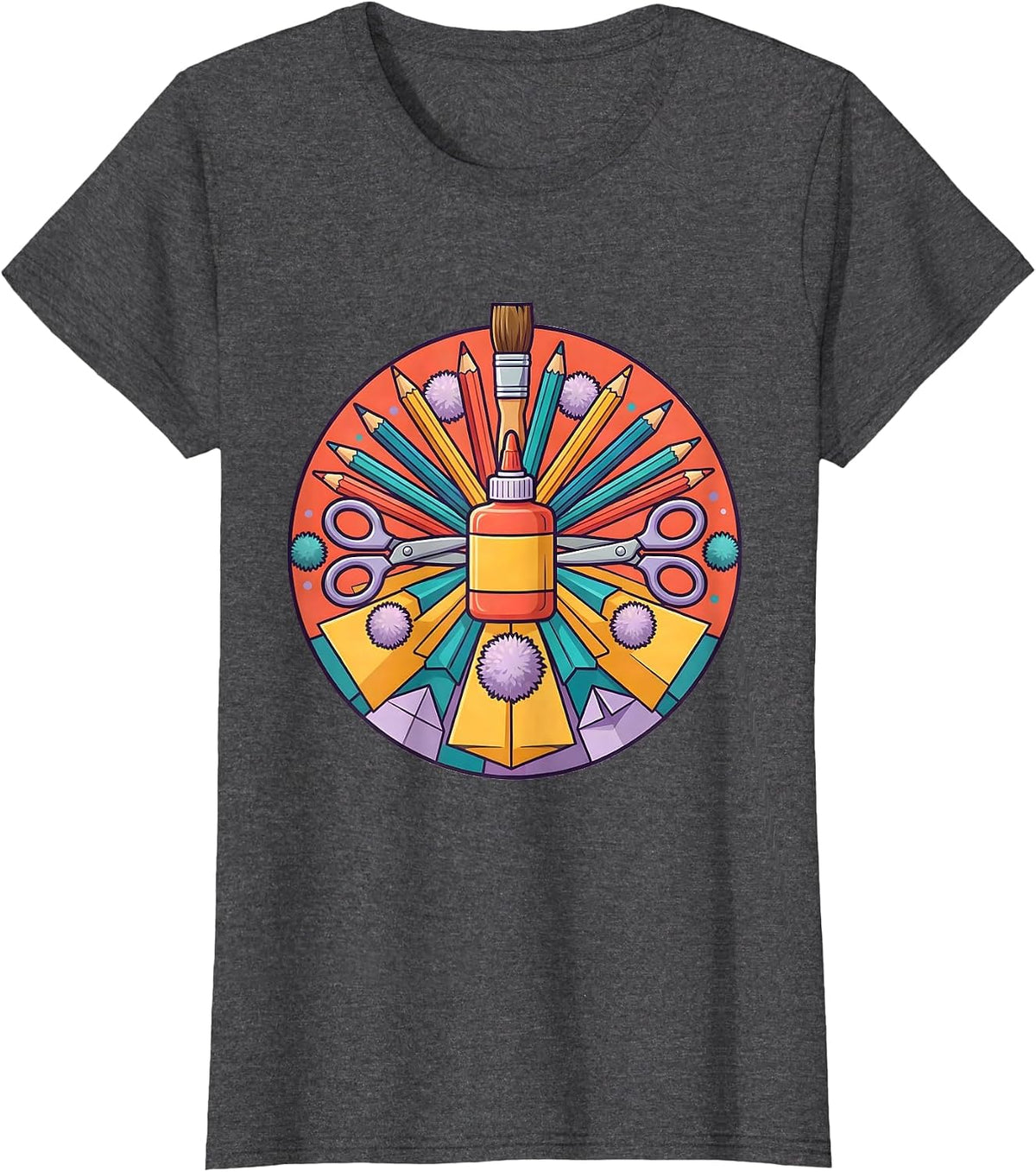 Women's Daycare Teacher Craft Supplies Graphic Tee T-Shirt - Dark Heather Grey