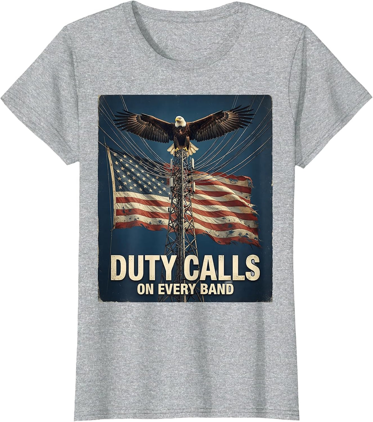 Duty Calls On Every Band Ham Radio Design T-Shirt - Heather Grey