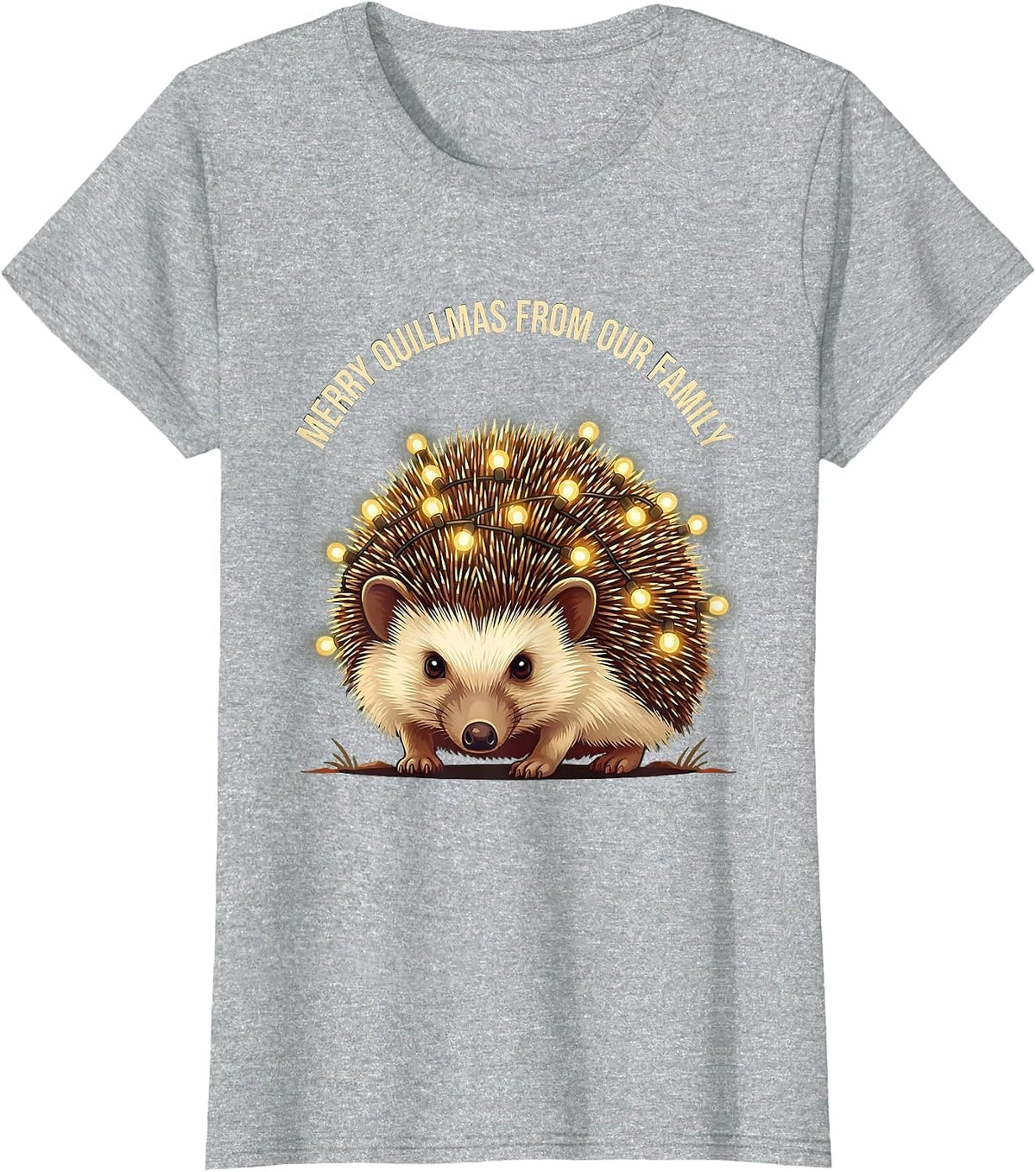 Merry Quillmas From Our Family Cute Hedgehog Lover Holiday T-Shirt - Heather Grey