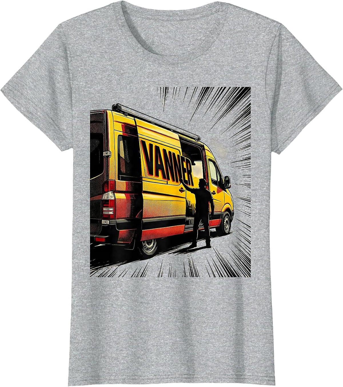 Women's Vanner Comic Book Van Life Road Trip Camper Van Enthusiast T-Shirt - Heather Grey