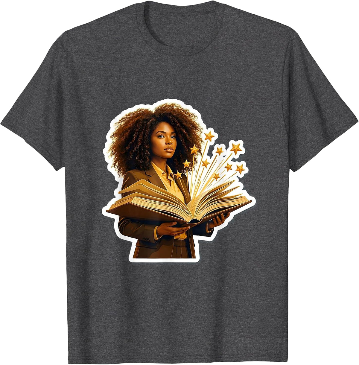 Men's Paraprofessional Open Book Floating Stars Design T-Shirt - Dark Heather Grey
