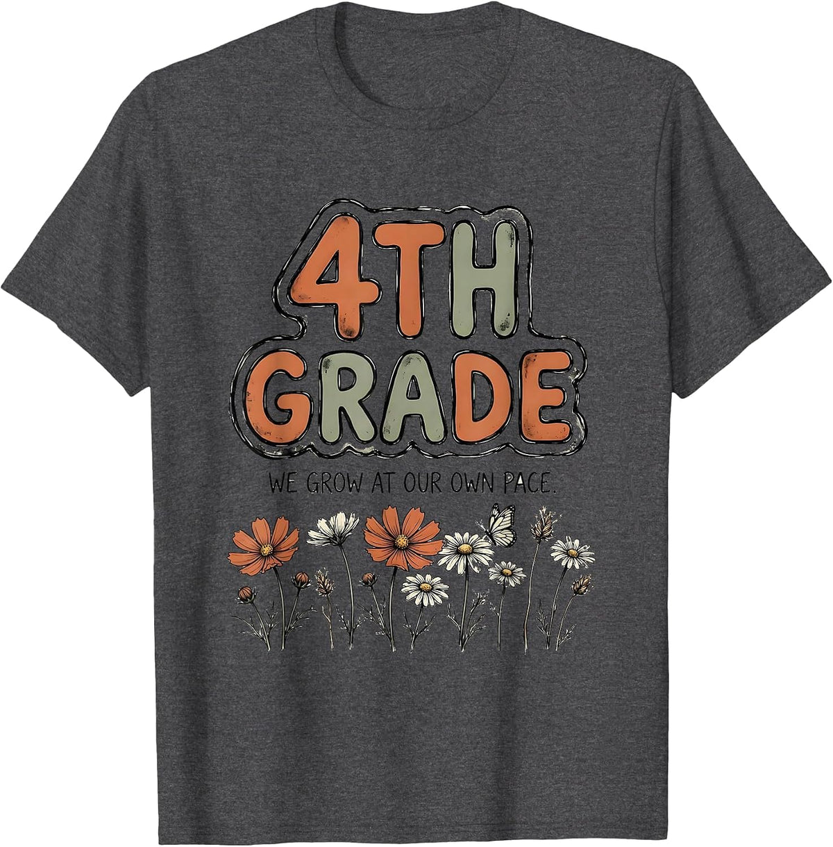 Men's 4th Grade We Grow At Our Own Pace Wholesome Teacher Pride T-Shirt - Dark Heather Grey