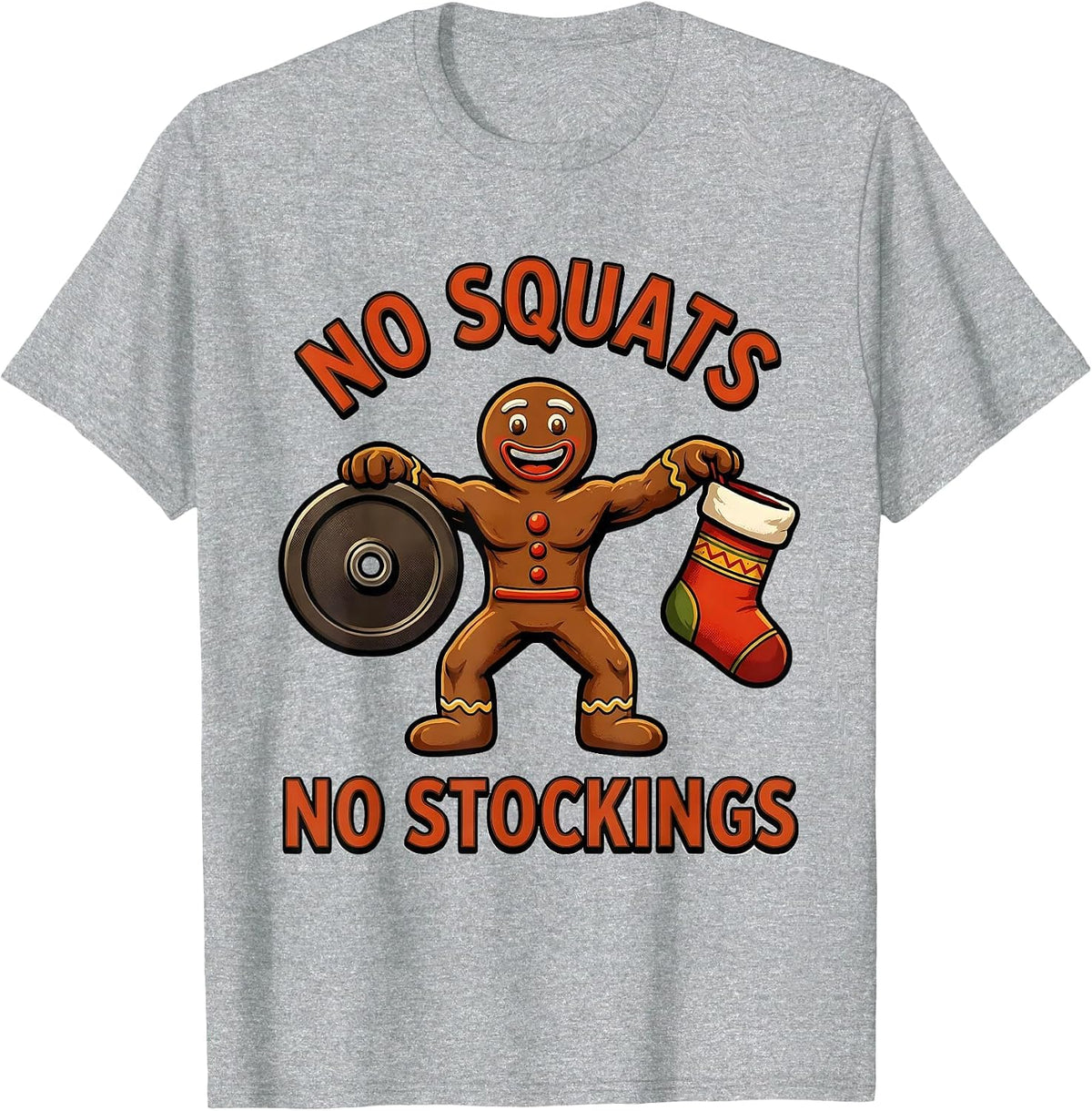 Men's No Squats No Stockings Retro Advertising Mascot Gym Humor T-Shirt - Heather Grey