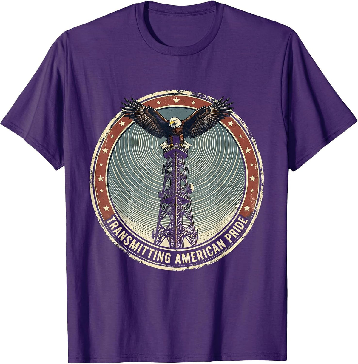 Transmitting American Pride Vintage Ham Radio Design T-Shirt - Purple