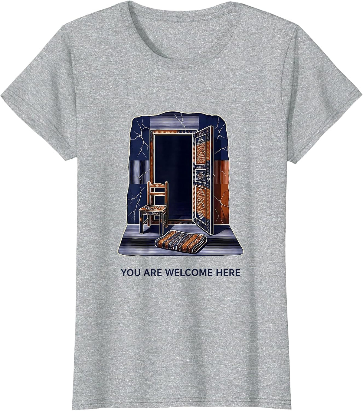 Women's You Are Welcome Here Batik Wax Resist Mental Health T-Shirt - Heather Grey
