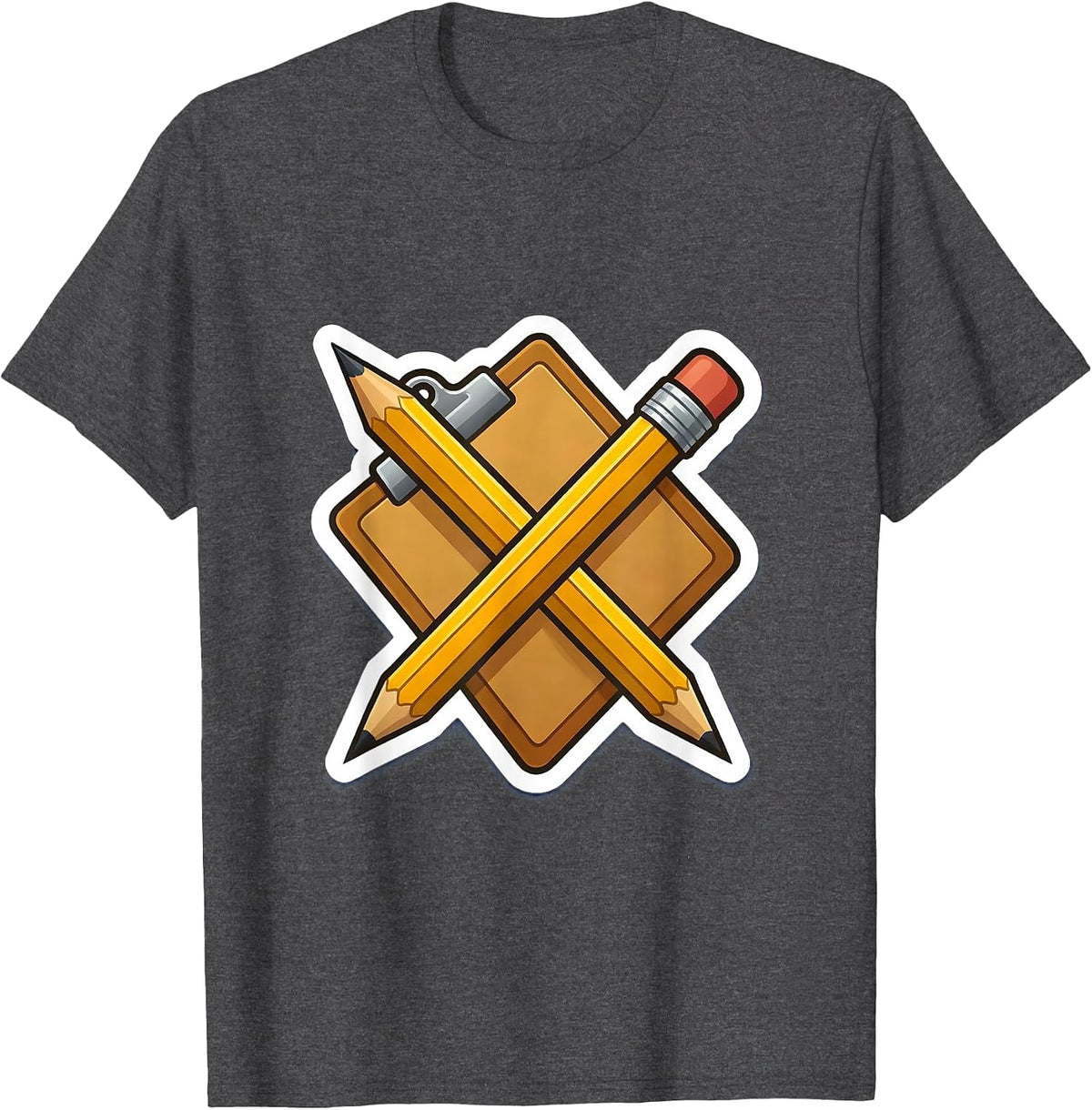 Men's Paraprofessional Pencil and Clipboard Crossed Design T-Shirt - Dark Heather Grey