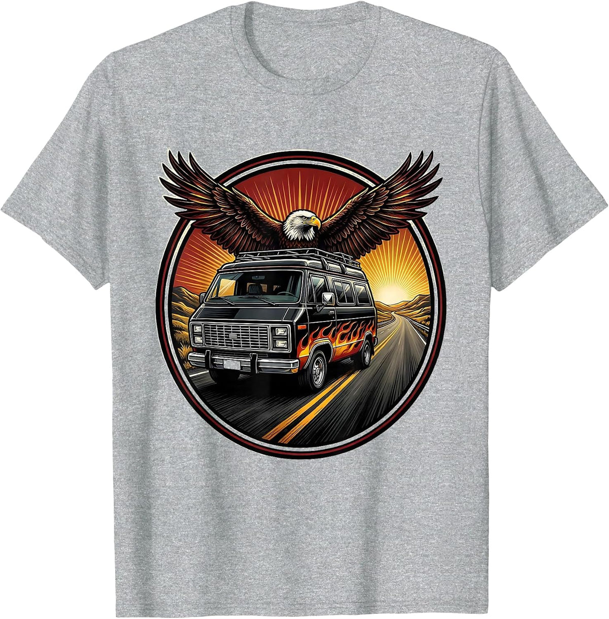 Men's Vintage Tour Van Open Highway Graphic T-Shirt - Heather Grey