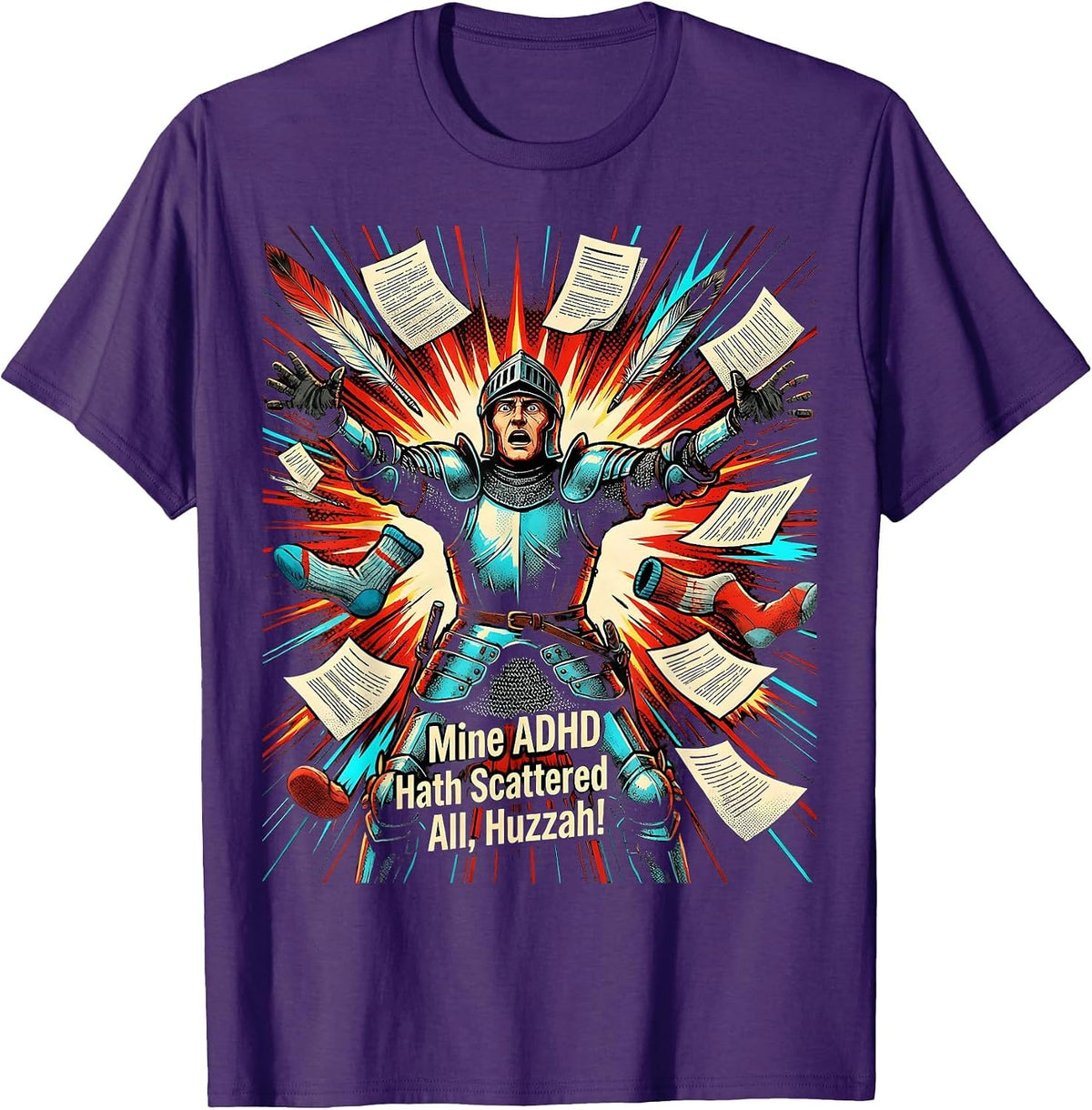 Mine ADHD Hath Scattered All Huzzah Pop Art Neurodivergent T-Shirt - Purple