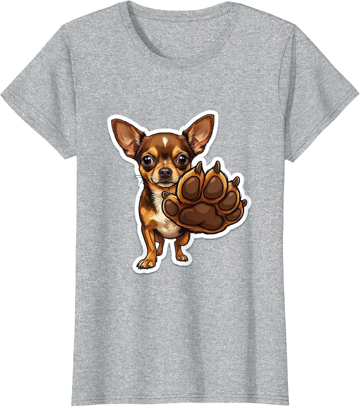 Tiny Chihuahua Big Paw Confident Dog Graphic T-Shirt - Heather Grey