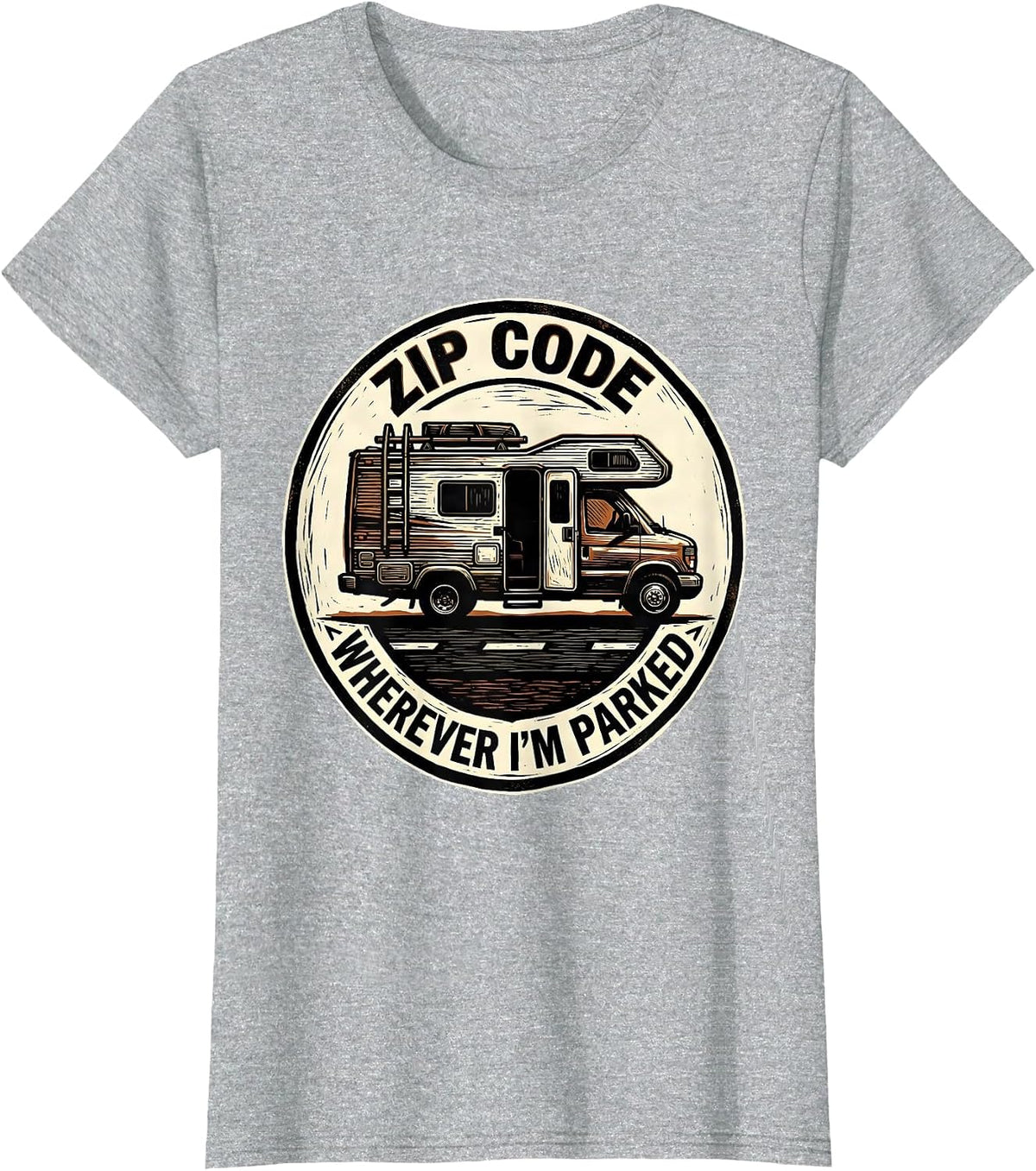Women's Zip Code: Wherever I'm Parked Vintage Van Life Camper Van T-Shirt - Heather Grey