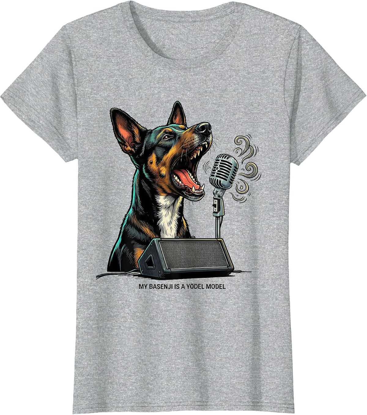 My Basenji Is A Yodel Model Funny Dog Lover Gift T-Shirt - Heather Grey