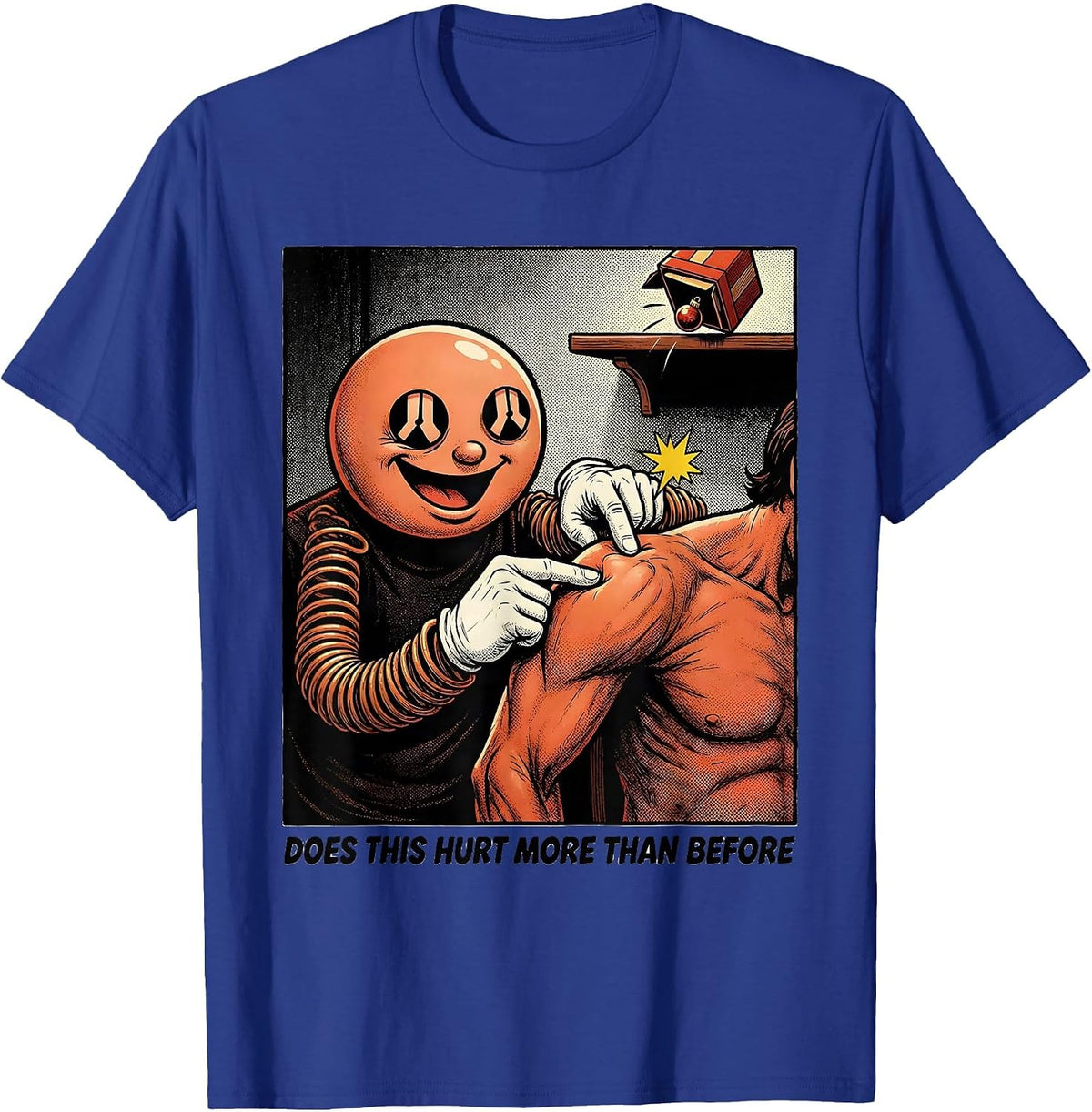 Men's Does This Hurt More Than Before Retro Cartoon Physical T-Shirt - Royal Blue