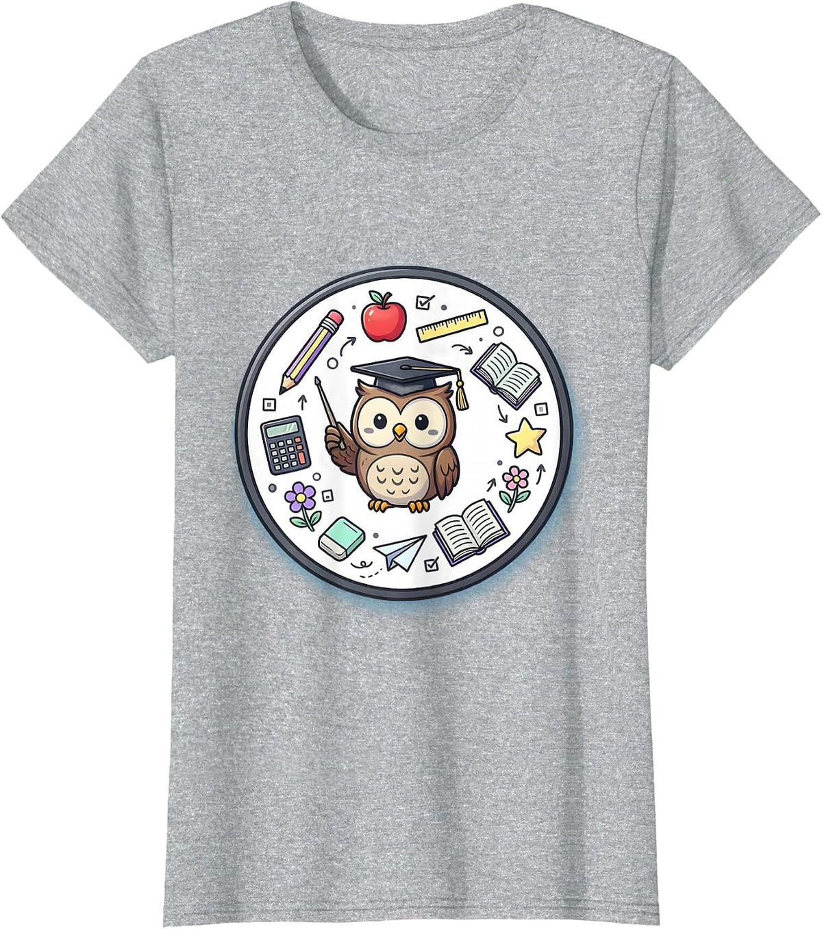 Women's 4th Grade Teacher Owl Graduation Cap Design T-Shirt - Heather Grey