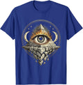 Flaming Eye Crumbling Pyramid Metal Graphic T-Shirt - Royal Blue