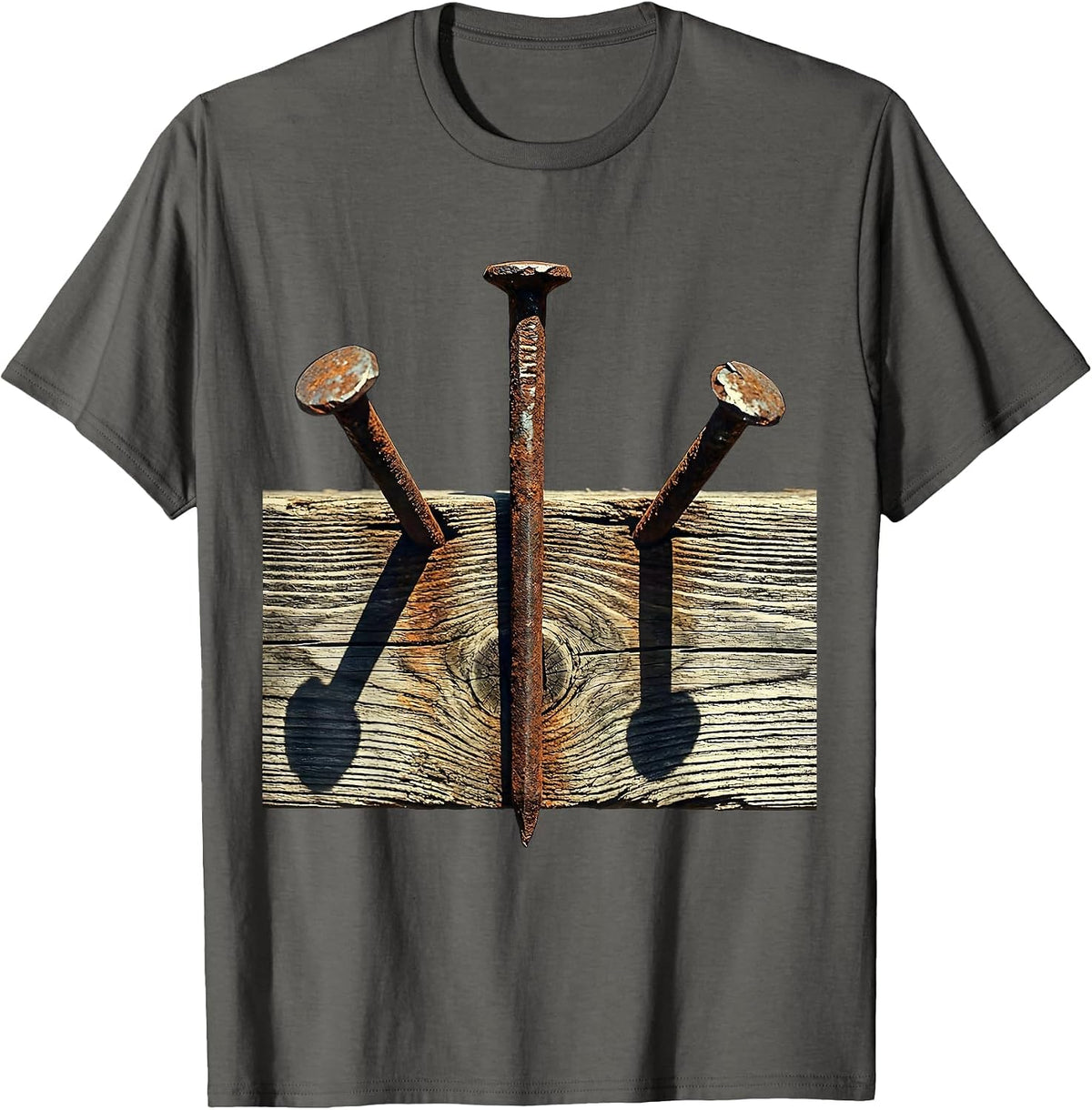 Men's Three Nails Cross Christian Faith Graphic T-Shirt - Asphalt Grey